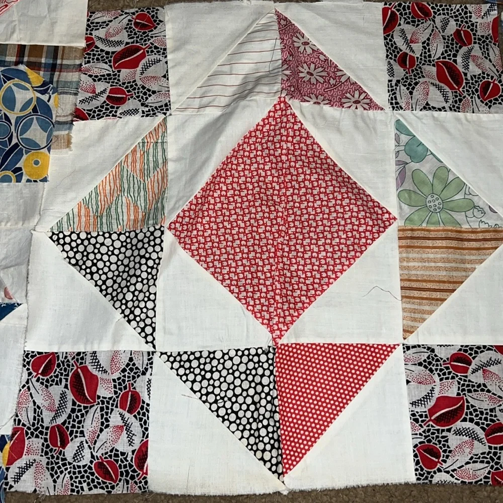 Lot 8 Vintage handmade quilt blocks 14.5” x 15”